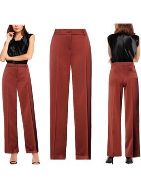 Biancoghiaccio bronze brown satin effect high waisted dress pants Sz 46